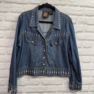 Vtg Gordon & James Signature L Rhinestone Embellished Western Denim Jean Jacket
